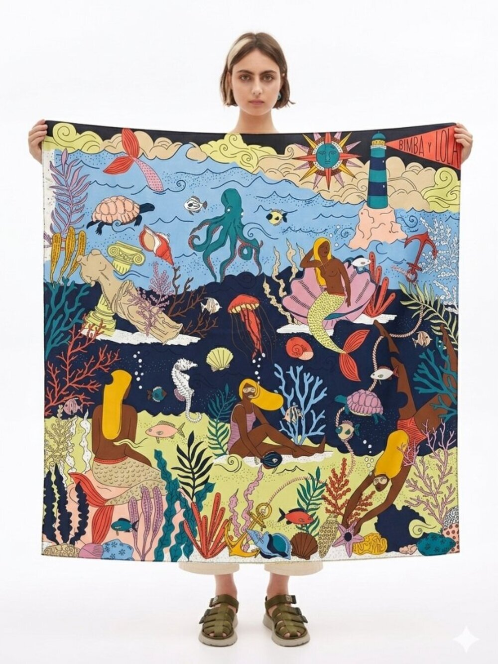 Bimba y Lola Silk Scarf Mermaid Ocean Underwater Fantasy Square